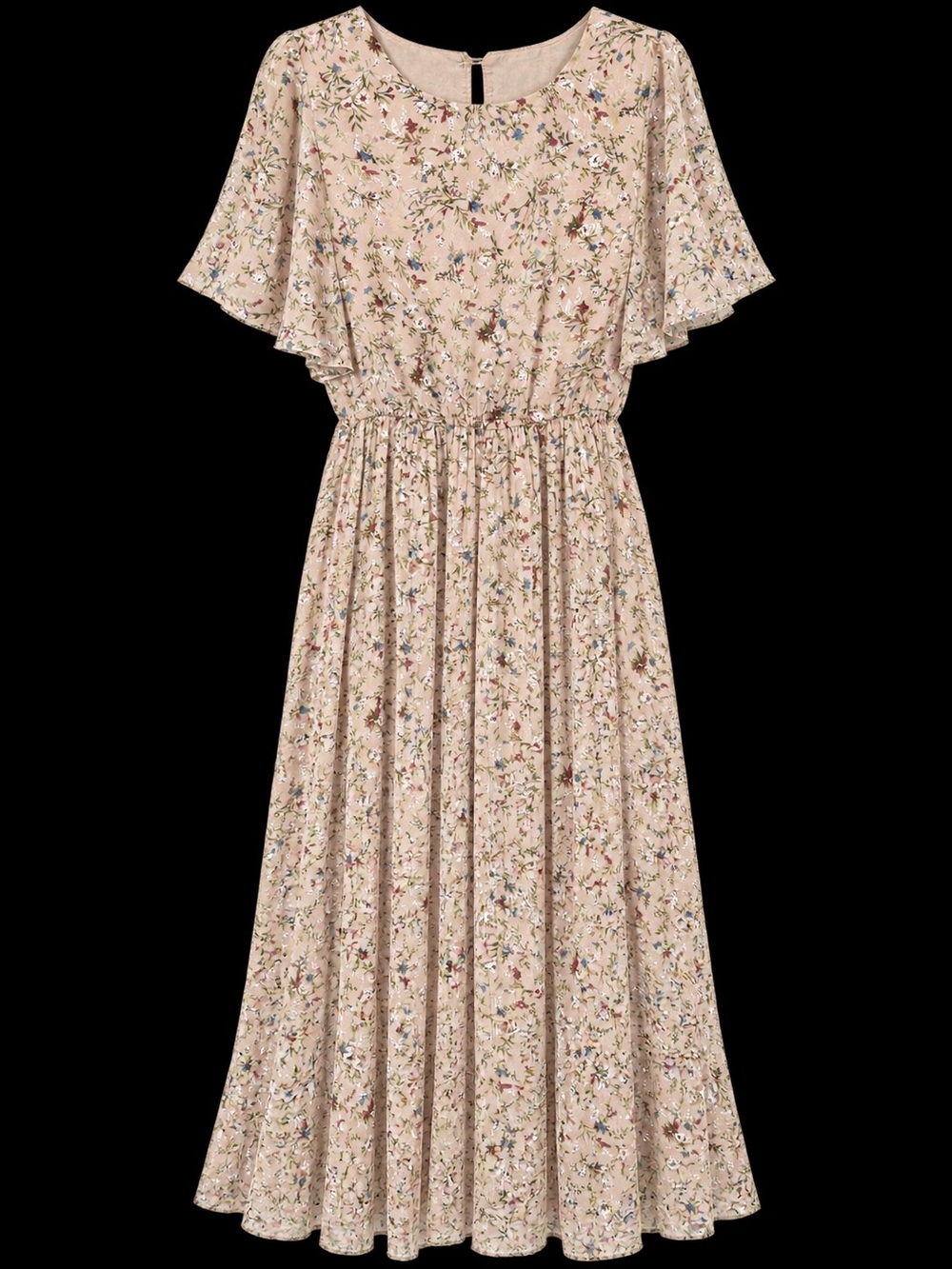 Hayden Beige Floral Maxi Dress with Flutter Sleeves
